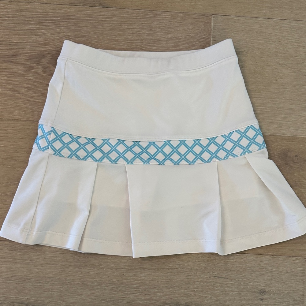 Girls White Tennis Skirt with Blue Accents